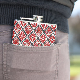 Slavic Ethnic Embroidery, Balkan Traditional Hip Flask