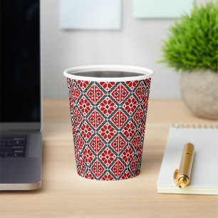 Slavic Ethnic Embroidery, Balkan Traditional Paper Cups