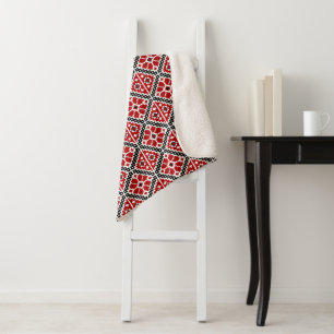 Slavic Ethnic Embroidery, Balkan Traditional Sherpa Blanket