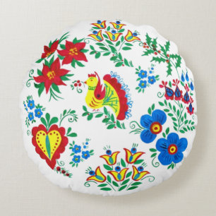 Slavic Floral Pattern Round Cushion