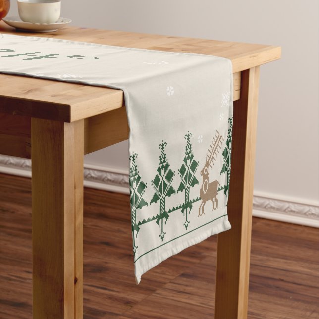 Slavic Folk Art Winter Forest | Merry Christmas Medium Table Runner (In Situ)