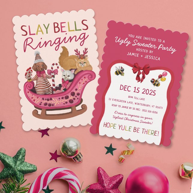 Slay Bells Ringing Ugly Christmas Sweater Party Invitation (Creator Uploaded)