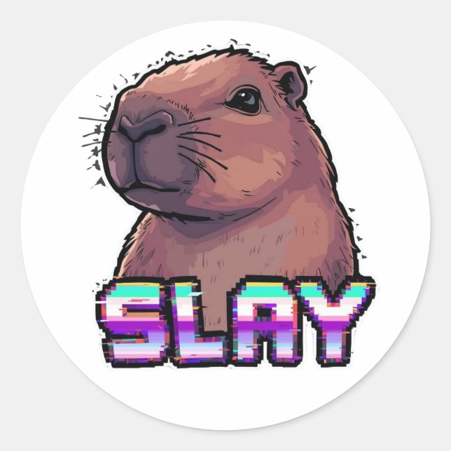 Slay Capybara Funny Animal Meme Classic Round Sticker (Front)