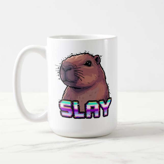 Slay Capybara Funny Animal Meme Coffee Mug (Left)