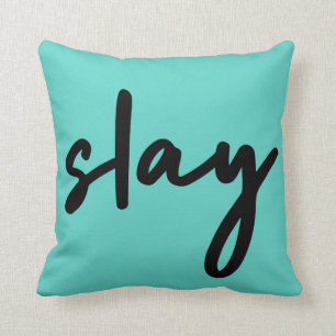 Slay   Trendy Stylish Modern Minimalist Cyan Green Cushion
