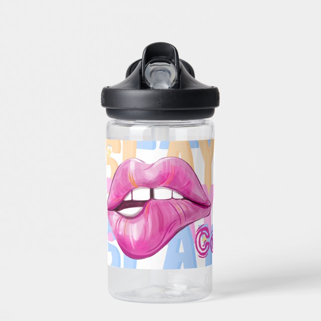 Slay with Neon Pink Lips Custom Name  Water Bottle (Front)