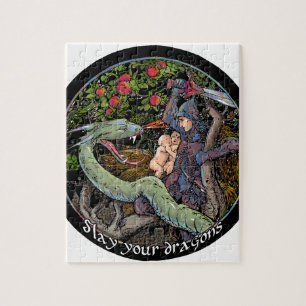 SLAY YOUR DRAGONS, Mediaeval art,Jordan Peterson Jigsaw Puzzle