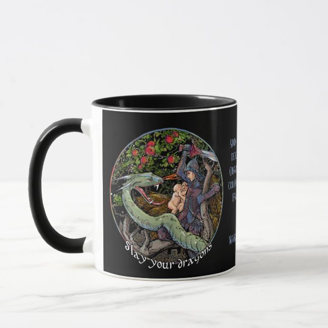 Slay Your Dragons.Personalised Gift. Mediaeval Art Mug (Left)