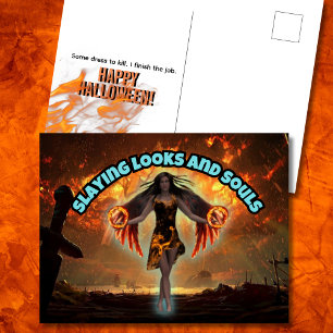 Slaying Looks and Souls Halloween Holiday Postcard