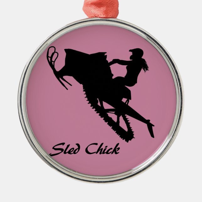Sled Chick Metal Tree Decoration (Front)