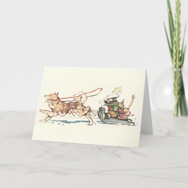 Sled Dog Pulling Sleigh Holiday Card (Front)