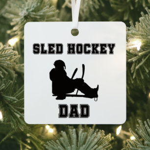 Sled Hockey Dad Christmas Metal Tree Decoration
