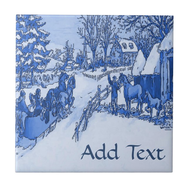 Sled  in Snow  Tile, Dutch Look, Personalise Tile (Front)