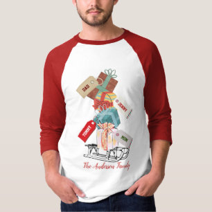 Sled Red Blue Family Name Matching Christmas Mens T-Shirt