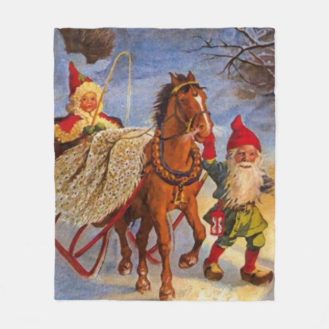 “Sled Ride at Night” by Jenny Nystrom Fleece Blanket (Front)