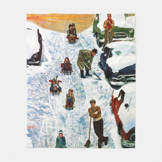 Sledding and Digging Out Fleece Blanket (Front)