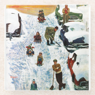 Sledding and Digging Out Glass Coaster