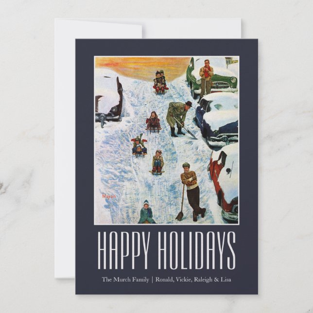 Sledding and Digging Out Holiday Card (Front)