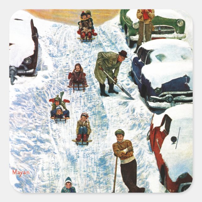 Sledding and Digging Out Square Sticker (Front)