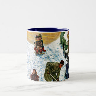 Sledding and Digging Out Two-Tone Coffee Mug