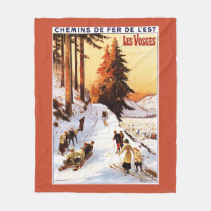 Sledding and Skiing at Vosges Poster Fleece Blanket