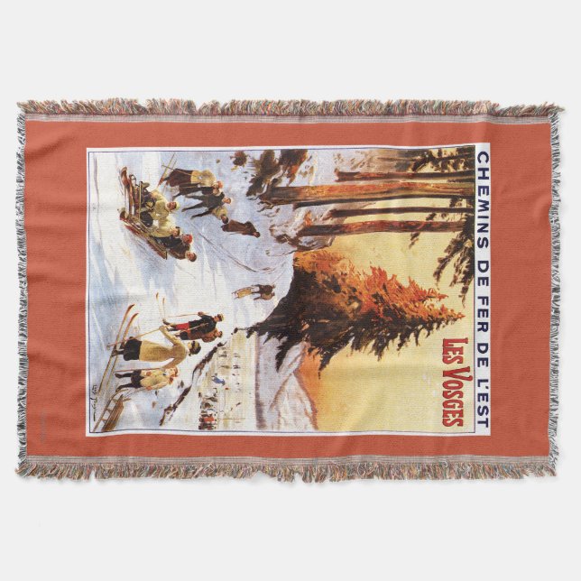 Sledding and Skiing at Vosges Poster Throw Blanket (Front)