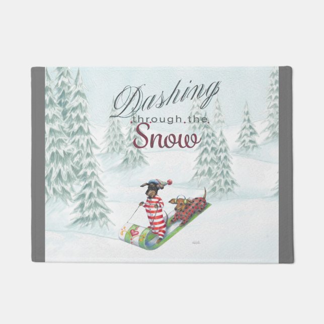 Sledding Dachshunds Doormat (Front)