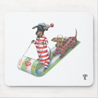 Sledding Dachshunds Mousepad