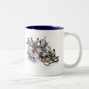 Sledding Dalmatian Pups Two-Tone Coffee Mug