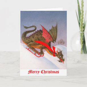 Sledding Dragon Christmas Holiday Card