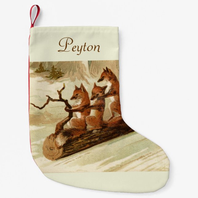 Sledding Foxes Personalised Christmas Stocking (Front)