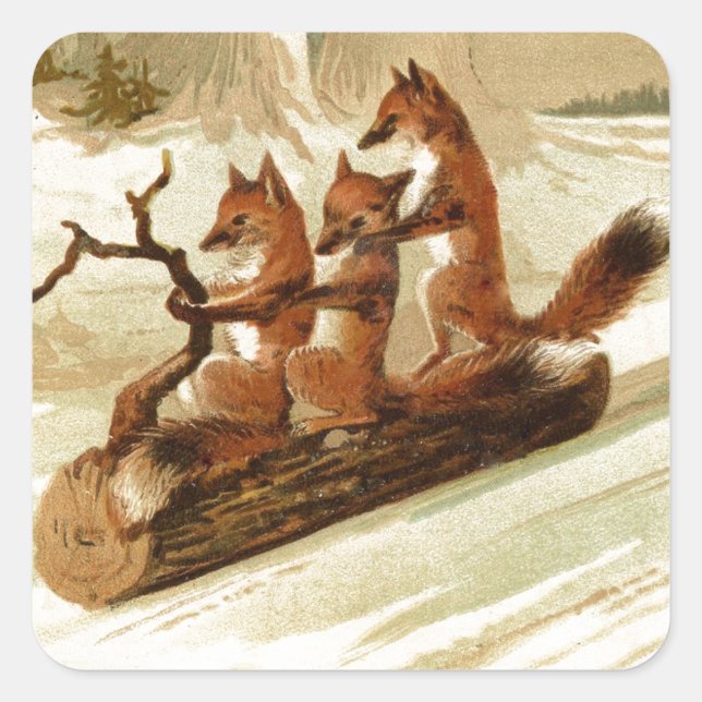 Sledding Foxes Square Sticker (Front)