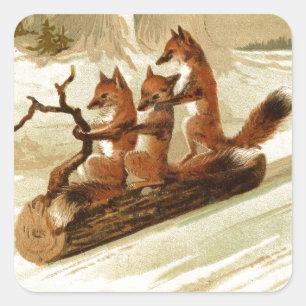 Sledding Foxes Square Sticker
