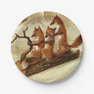 Sledding Foxes Vintage Christmas Paper Plate