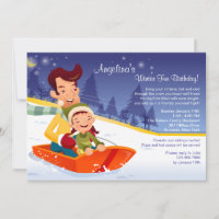 Sledding Fun Winter Birthday Invitation
