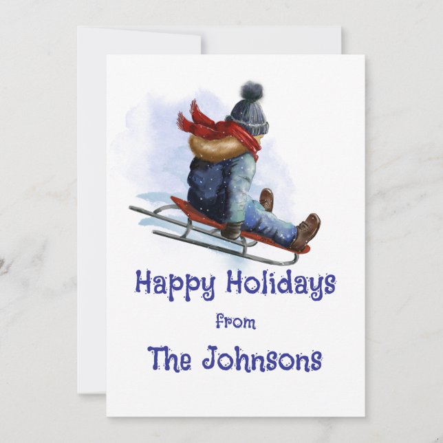 Sledding Holiday Greeting Card (Front)