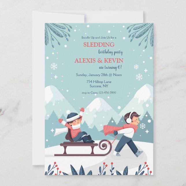 Sledding Kids Invitation (Front)