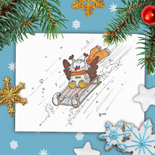 SLEDDING OWL postcard by Nicole Janes