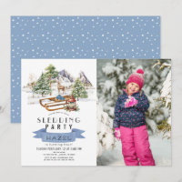 Sledding Party Winter Mountains Birthday Photo