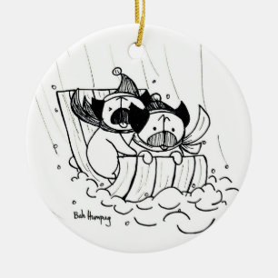 Sledding Pugs Ceramic Tree Decoration
