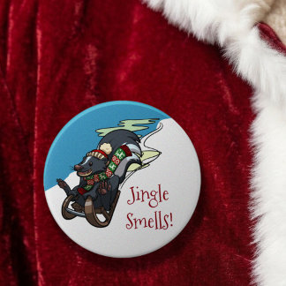 Sledding Skunk Funny Christmas Stocking Filler 7.5 Cm Round Badge