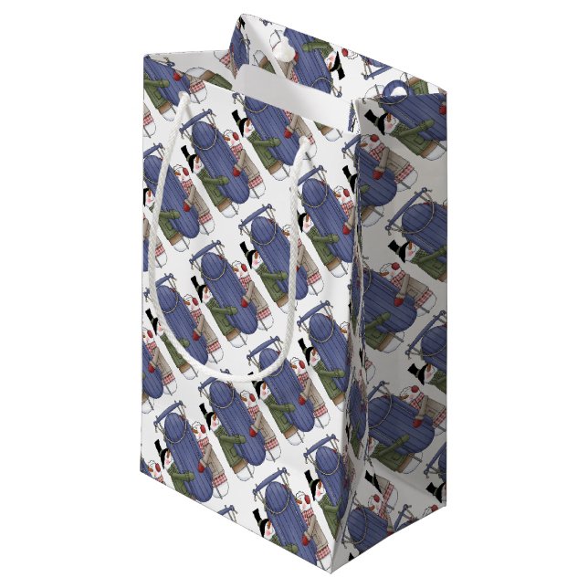 Sledding Snow Couple Small Gift Bag (Front Angled)