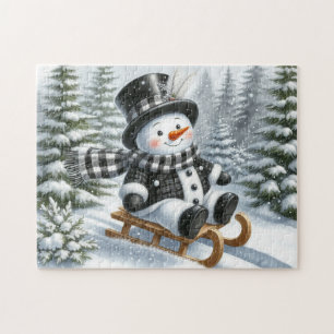 Sledding Snowman Jigsaw Puzzle