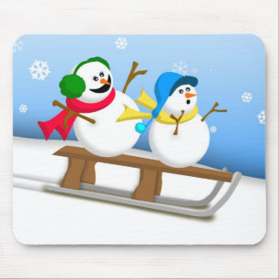 Sledding Snowmen Mousepad