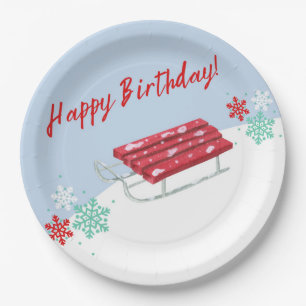 Sledding Winter Kids' Birthday Paper Party Plates