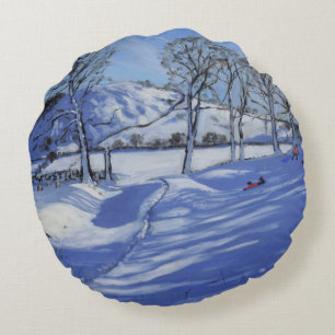 Sledging Derbyshire Peak District 2012 Round Cushion