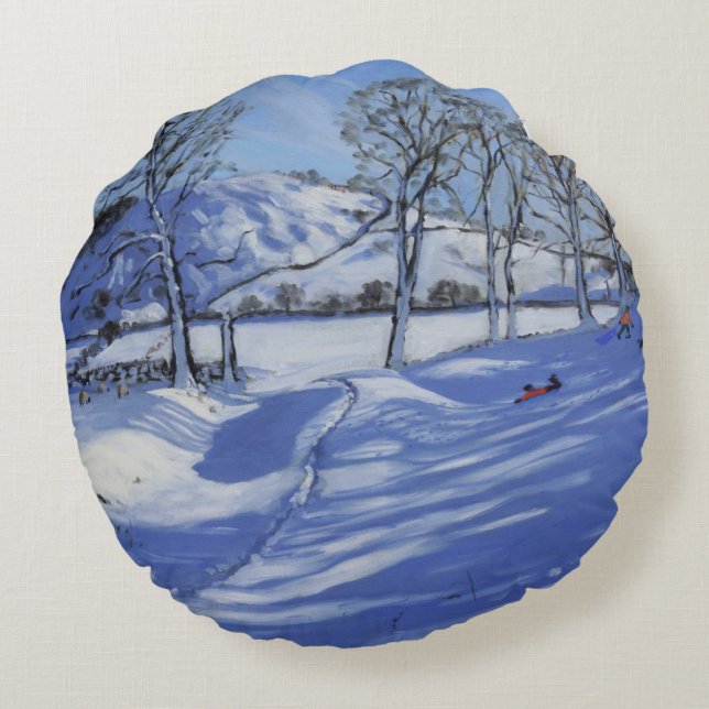 Sledging Derbyshire Peak District 2012 Round Cushion (Back)