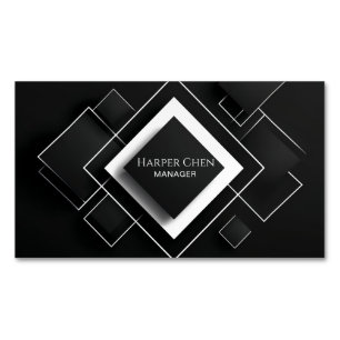 Sleek 3D Black White Minimalist Geometric Diamond Magnetic Business Card