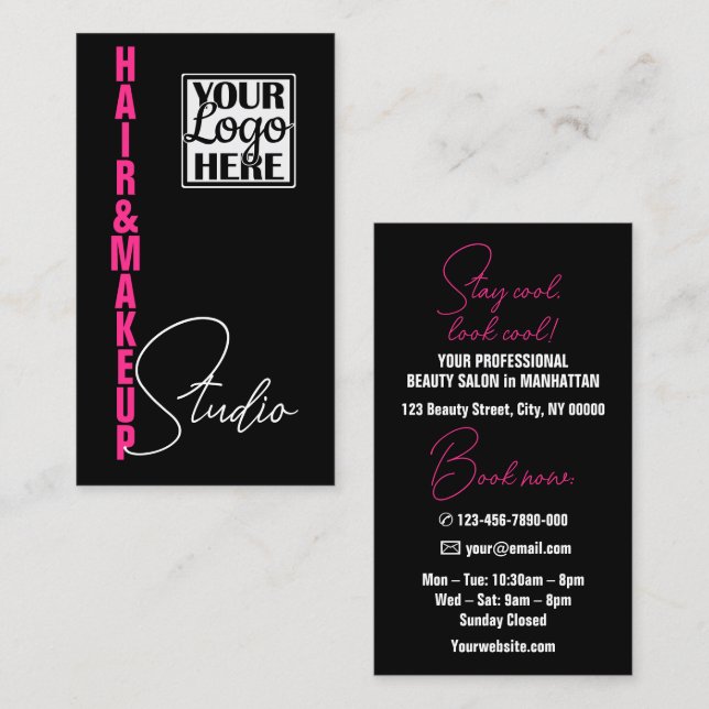 Sleek Aesthetician Modern Logo Photo Template Pink Business Card (Front/Back)