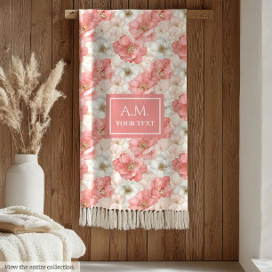 Sleek Alcohol Ink Blush and Gold Trendy Monogram Fleece Blanket